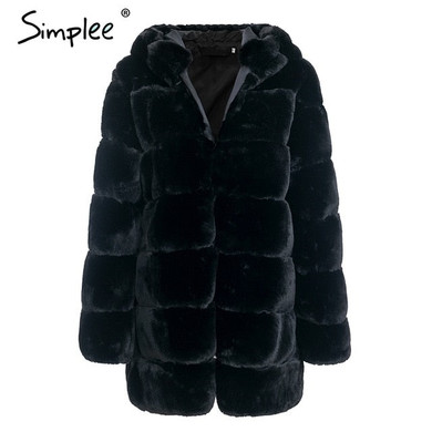Luxury Fluffy hoodie faux fur coat