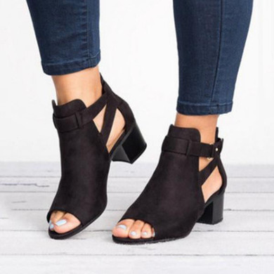 Women Side Cut-Out Buckle Chunky Heel Sandals