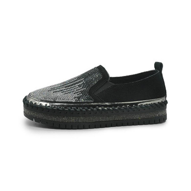 Women Fashion Crystal Stitched Platform Loafers