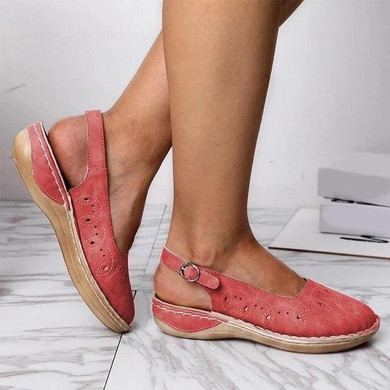 Women Sewing Cut-Out Buckle Platform Casual Shoes
