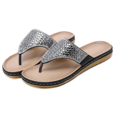 Women Bohemian Rhinestones Beach Roman Stretch Slippers