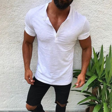 Men Slim Fit V Neck Short Sleeve  Muscle Tee T-Shirts