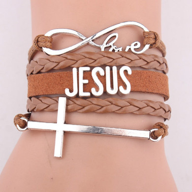 Christ Bracelet Charm Christian Gift Jesus Bangle Leather Wrap Bracelets & Bangles for Woman and Man Jewelry