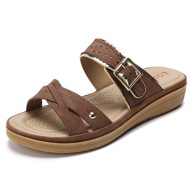LOSTISY Metal Buckle Cross Slip On Soft Comfy Sandals