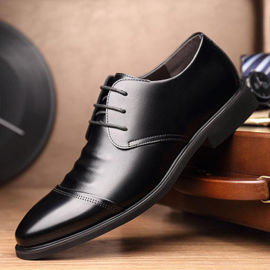 Men Stylish Cap Toe Lace Up Business Casual Leather Formal Dress Shoes