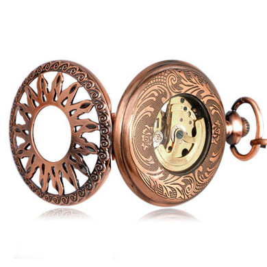 Women's Half Hunter Automatic Pocket Watch - Copper Sunlight