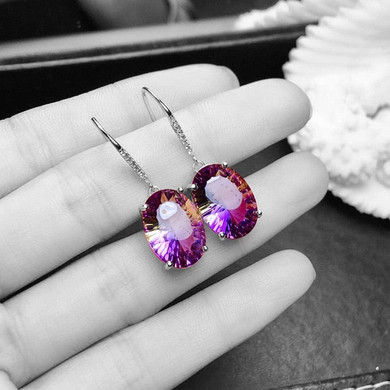 925 Sterling Silver Elegant Amethyst Drop Earrings Purple Tourmaline Gemstone Earrings