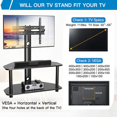 Roll over image to zoom in Swivel Floor TV Stand/Base for 32-55 Inch TVs-Universal Corner TV Floor Stand with Storage Perfect