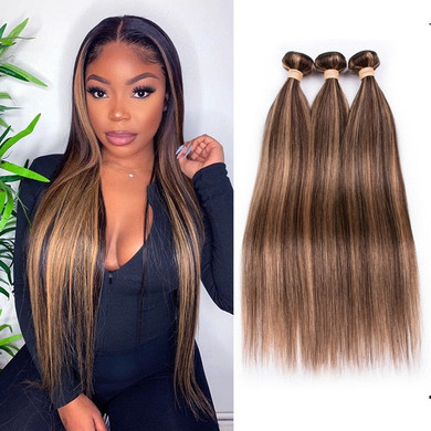 Highlight Bundles Straight Brazilian Hair Weave Ombre Remy P4-27 Brown