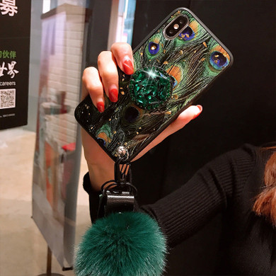Green peacock feather mobile phone case