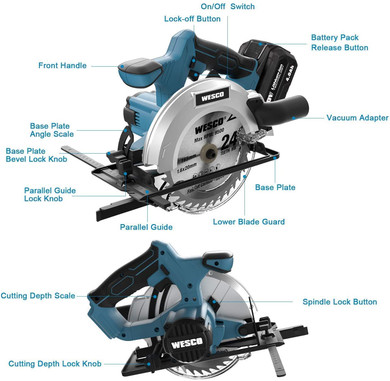 20V Cordless Circular Saw, Include 4.0Ah Battery, 2 Blade, Charger, Vacuum Adaptor.