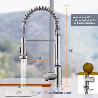 Kitchen Spring Faucet with Pull Down Sprayer， ARRISEA Single