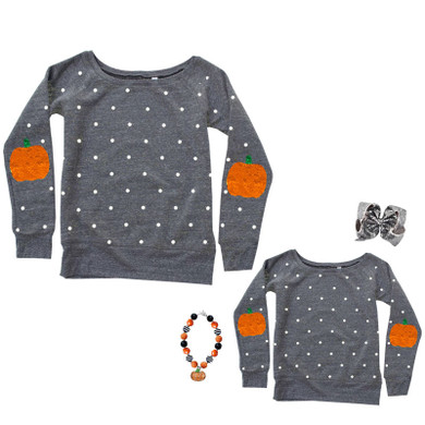 Gray Pumpkin Shirt Polka Dot Mommy And Me