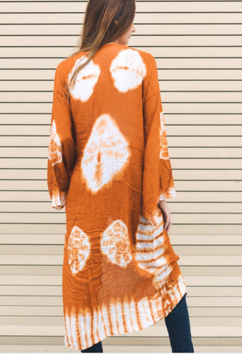 Camel Boho Tie Dye Long Sleeve Kimono