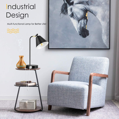 Industrial Dimmable Desk Lamp with 2 USB Charging Ports AC Outlet