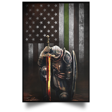 Thin Green Line Flag Poster Knight Templar Patriotic Army Military Veteran Poster Home Decor
