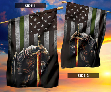 Thin Green Line Flag Knight Templar Patriotic Army Veterans Day Decor