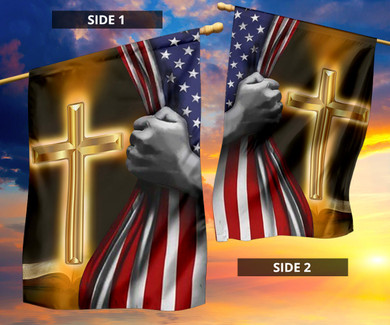 Hand Open American Flag And Cross Flag Unique Christian Indoor Outdoor Decoration