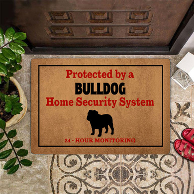 Bulldog Protected By Home Security System Doormat Home Depot Door Mat Funny For Bulldog Owner