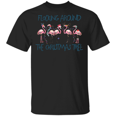 Flamingos Flock Around The Christmas Tree Shirt Unisex Christmas T-Shirt For Family