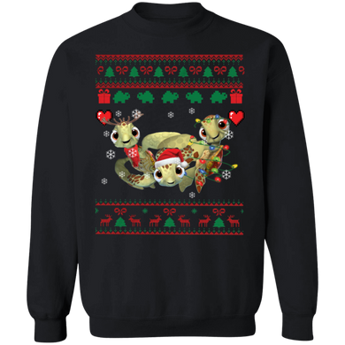 Sea Turtle Christmas Sweatshirt Wear Santa Hat Christmas Tree Light Sweatshirt Xmas Gift Ideas