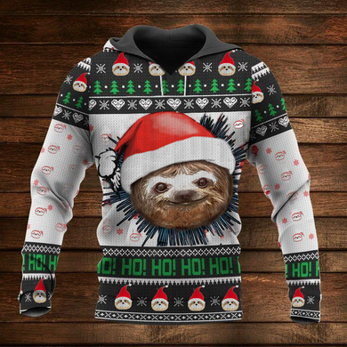 Ho Ho Ho Sloth Christmas Hoodie Cute Animal Ugly Christmas Hoodie Design Gift For Couple Ho Ho Ho Sloth Christmas Hoodie Cute Animal Ugly Christmas Hoodie Design Gift For Couple