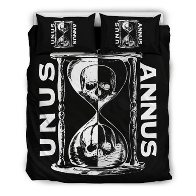 Camp Unus Annus Bedding Set Skull Hourglass Half And Half Official Unus Annus Merch Duvet Sets