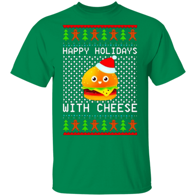 Happy Holidays With Cheese T-Shirt Hamburger Ugly Christmas Shirt Design Cute Gift For Girl