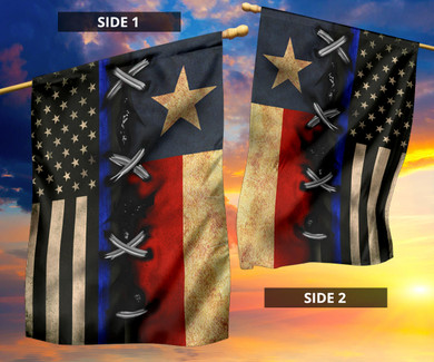 Thin Blue Striped US Flag And Texas Flag TBL Flag Honor Law Enforcement Pride Gift For Texan