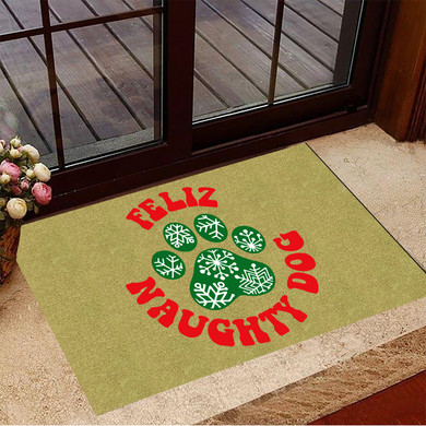 Feliz Naughty Dog Doormat Paw Snowflake Welcome Door Mat For Christmas New Homeowner Gift