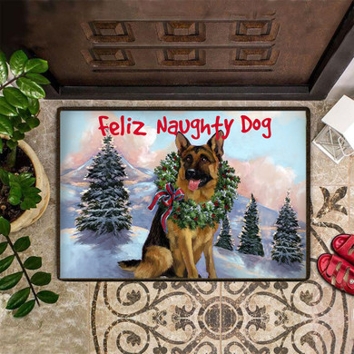 German Shepherd Feliz Naughty Dog Doormat Snow Mountain Welcome Doormat Gift For Dog Owner