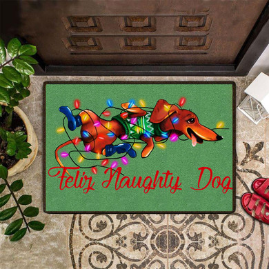 Dachshund Feliz Naughty Dog Doormat Merry Christmas Door Mat Out Door Weiner Dog Gifts