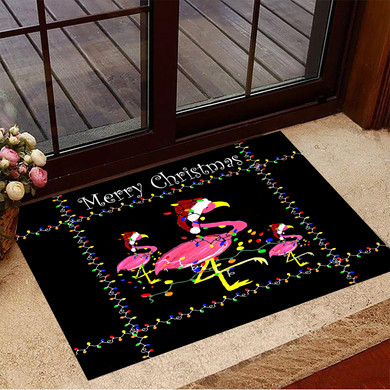 Flamingos Christmas Holiday Lights Merry Christmas Doormat Good Christmas Gift For Mom Home