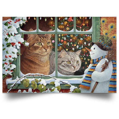 Adorable Cats With Snowman Christmas Poster For Wall House Christmas Decor Idea 2020 Gift