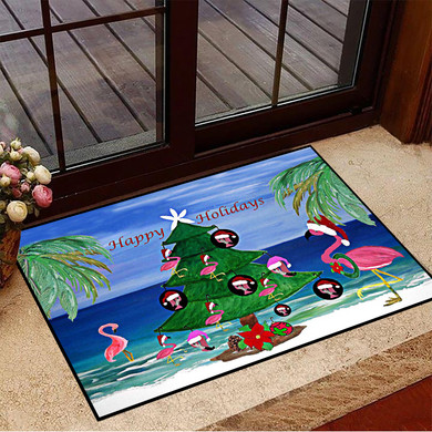 Santa Christmas Tree Flamingos Family Happy Holiday Doormat Christmas Holiday Door Mat