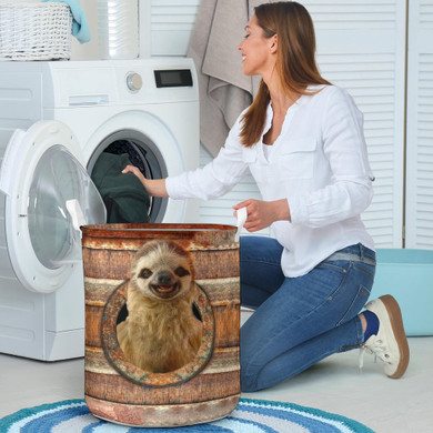 Sloth Wood Vintage Large Laundry Basket Cute Dirty Clothes Storage Bags Sloth Gifts For Mom