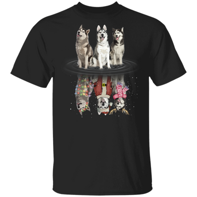 Husky Reflection Water Mirror X-Mas 3D T-Shirt Funny Water Reflection Shirt For Husky Lovers