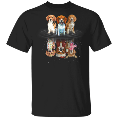 Beagle Dogs Water Mirror Reflection Christmas T-Shirt Holiday Gift Ideas For Beagle Lovers