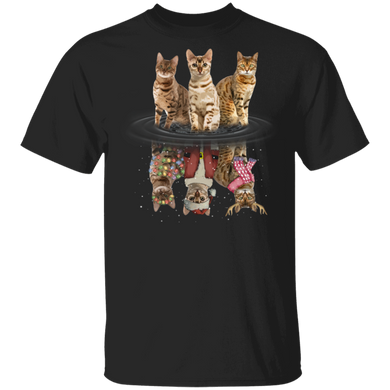 Bengal Cats Water Reflection 3D T-Shirt Funny Adorable Cats Christmas Tees For Cat Lovers