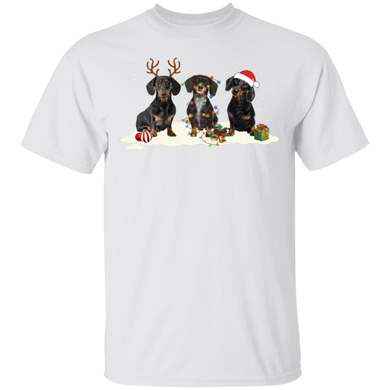 Dachshunds Christmas Printed T-Shirt Cute Animal Graphic Tee Weiner Dog Gifts For Siblings