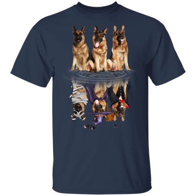 German Shepherd Water Reflection Halloween 3D T-Shirt Halloween Gifts For Dog Lovers