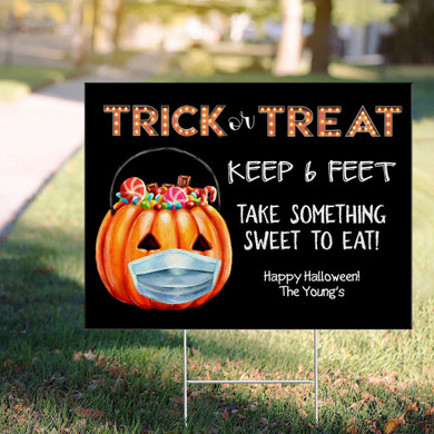 Pumpkin Wear Mask Trick Or Treat Yard Sign Funny Outdoor Halloween Decorations