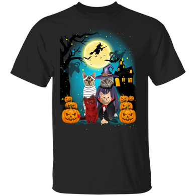 Cats Cosplay With Pumpkin Halloween Moon T-Shirt Devil Halloween Costume Gifts For Cat Lovers