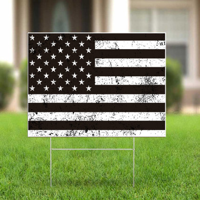 Black And White American Flag Yard Sign Honoring Military Army Law Enforcement Garden Decor