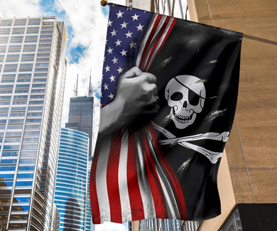 Jolly Roger Pirate Flag Inside American Flag Halloween Ornaments For Outdoor Decorations