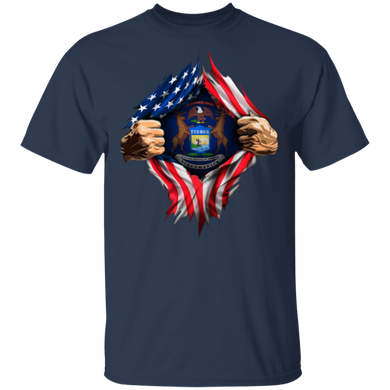 Michigan Heartbeat Inside American Flag T-Shirt American Pride Patriotic Shirt