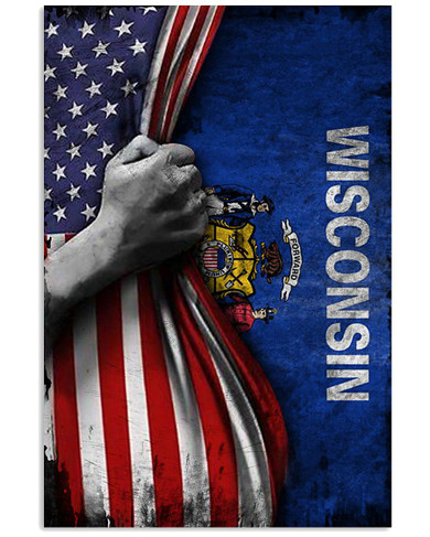 Wisconsin Flag And American Flag Vertical Poster 4th Of July Poster Patriotic Gifts