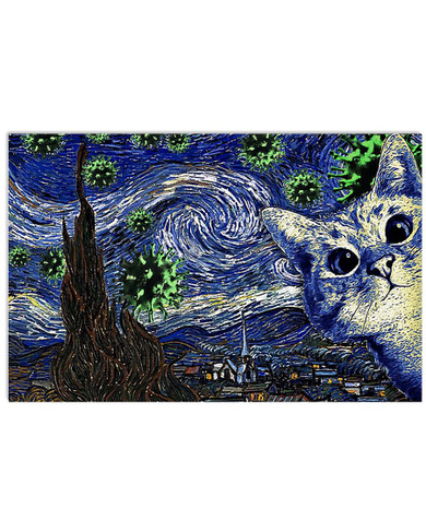 Cat The Starry Night by Vincent Van Gogh Poster Print I Survived 2020 Poster Bedroom Wall Decor