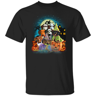 Dachshund Cosplay With Pumpkin Halloween Moon T-Shirt Gift Ideas For Dog Lovers