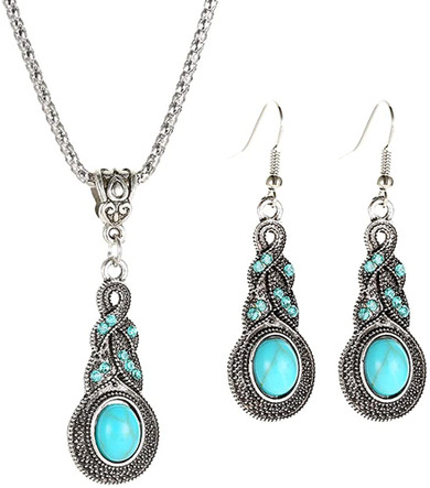 Turquoise Alloy Necklace and Earrings Set